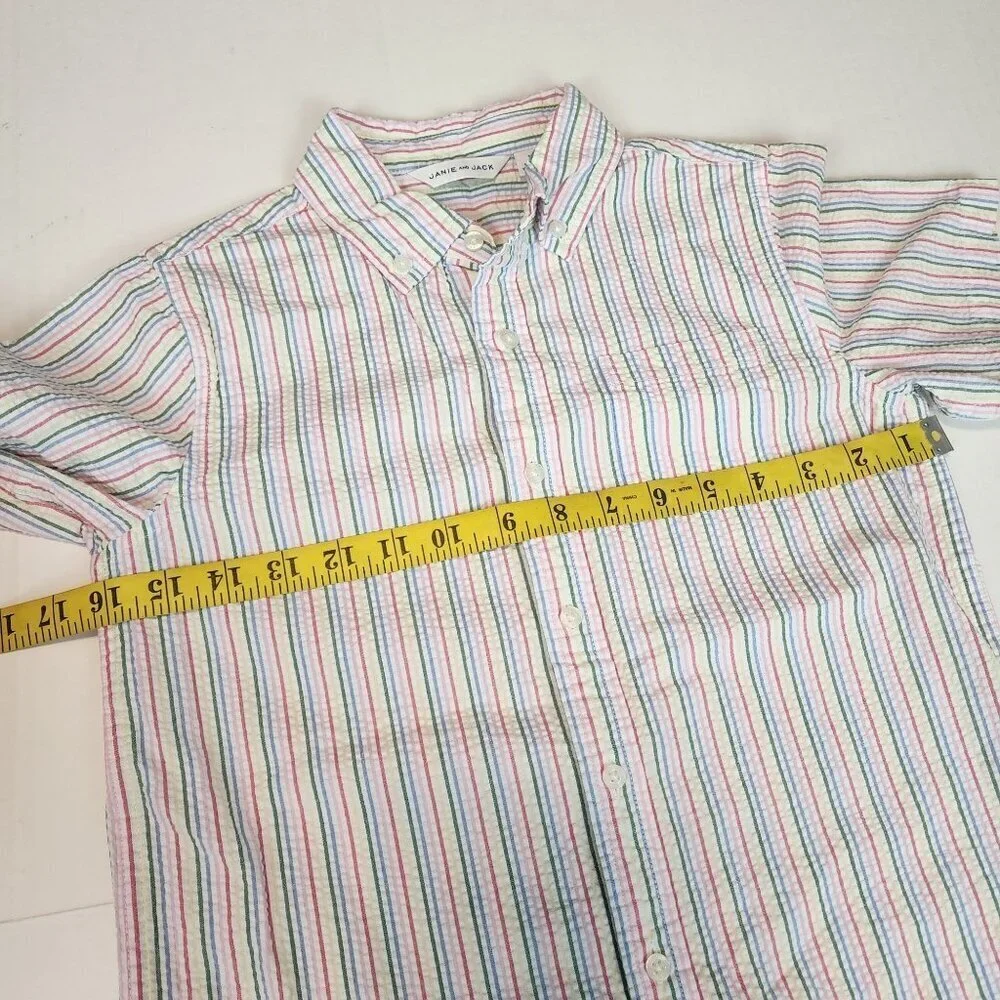 Janie and Jack boy 10 short sleeve cotton shirt button up rainbow stripe pocket